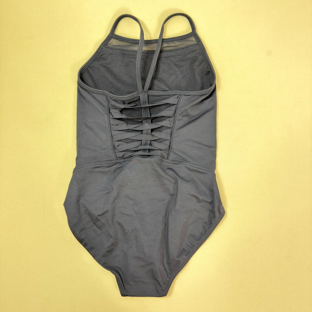 NWOT Bloch Girls Aisling Black Mesh Rhinestone Lattice Back Leotard‎ 8-10 Dance - Picture 2 of 8